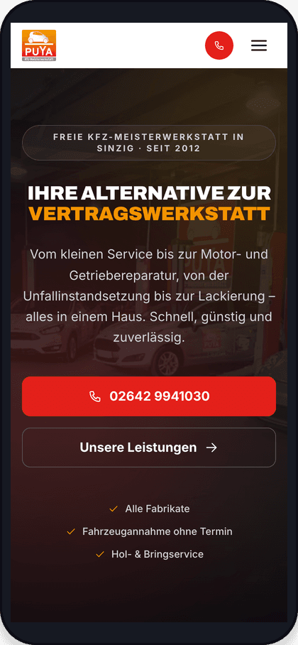 Auto Service Puya – mobile Ansicht