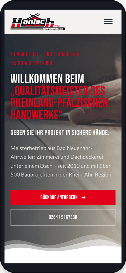 Hanisch Holzbau – mobile Ansicht