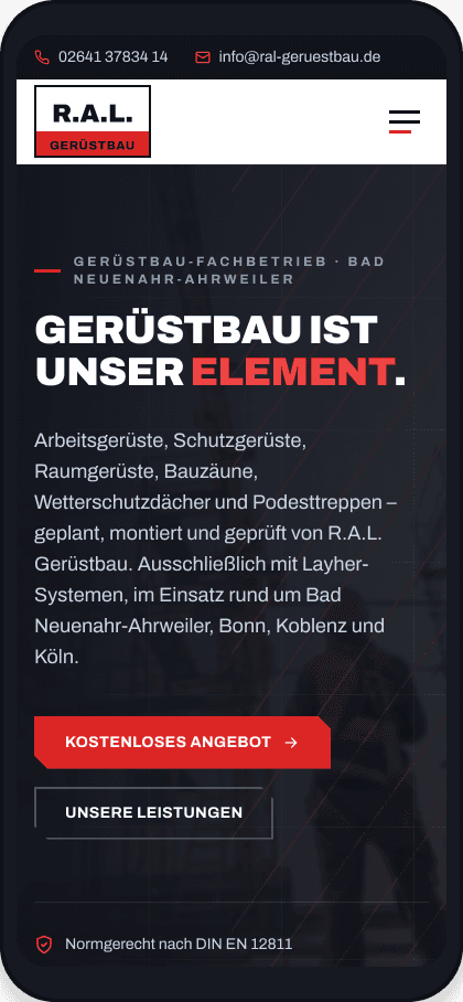 R.A.L. Gerüstbau – mobile Ansicht